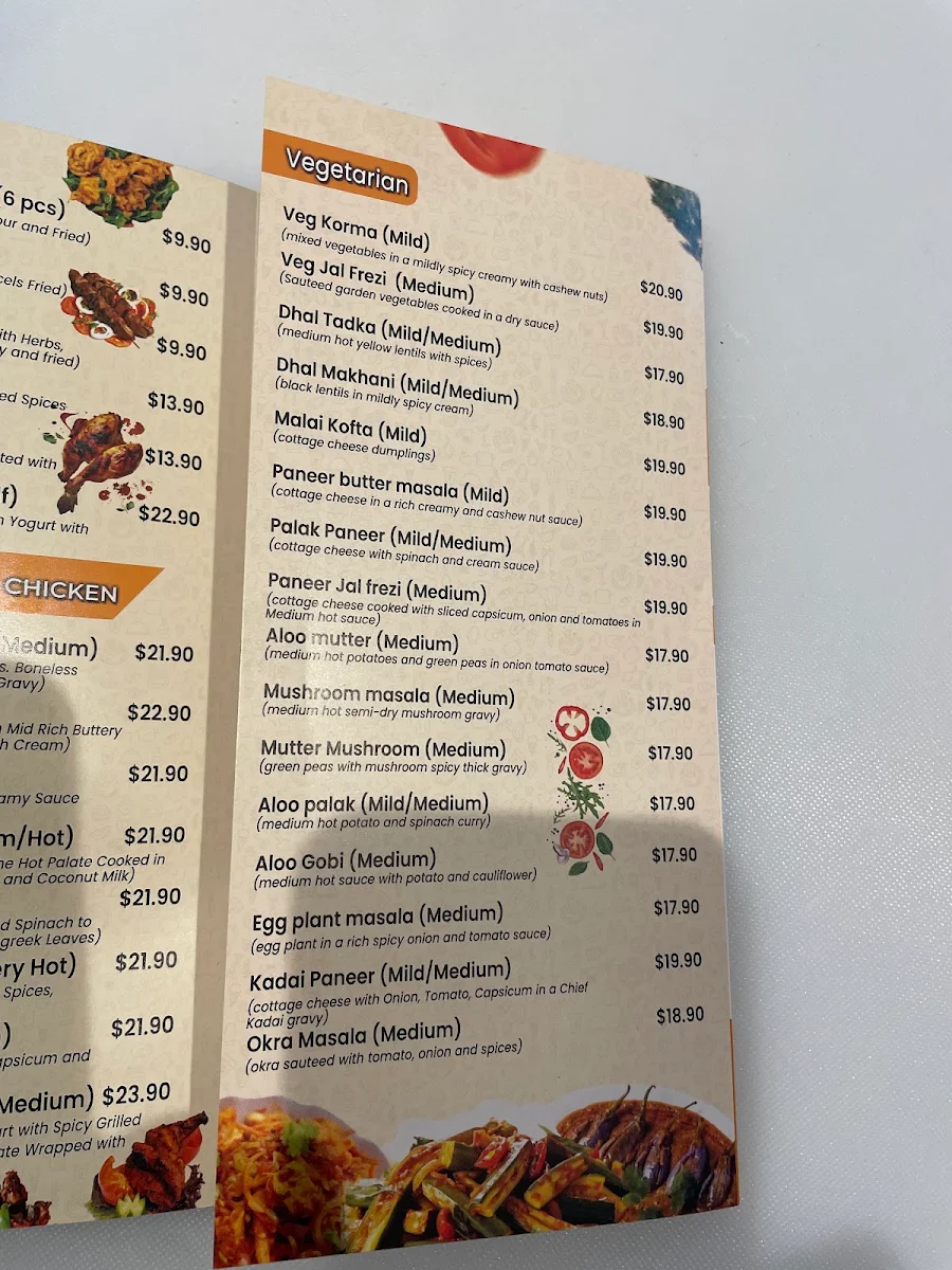 Menu, D'Tandoori Indian Restaurant