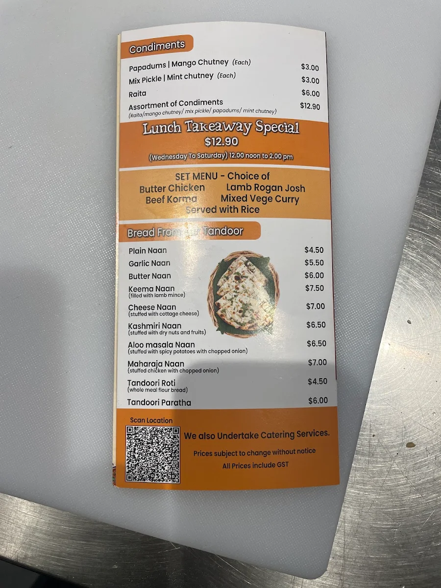 Menu, D'Tandoori Indian Restaurant