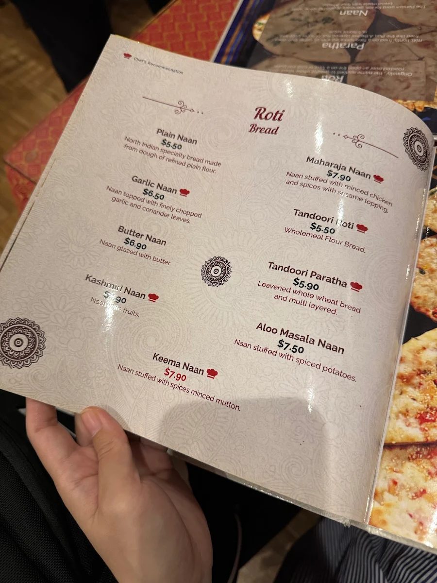 Menu, D'Tandoori Indian Restaurant
