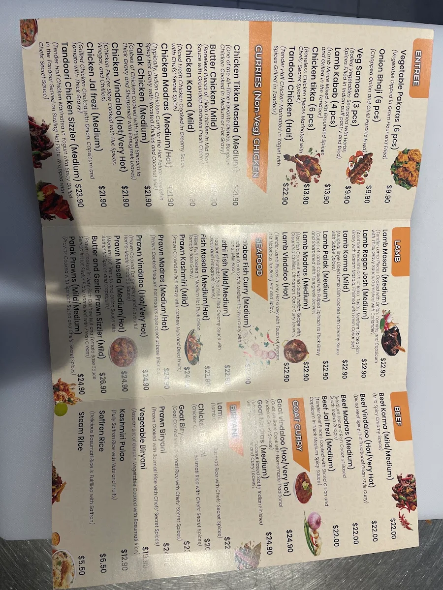 Menu, D'Tandoori Indian Restaurant