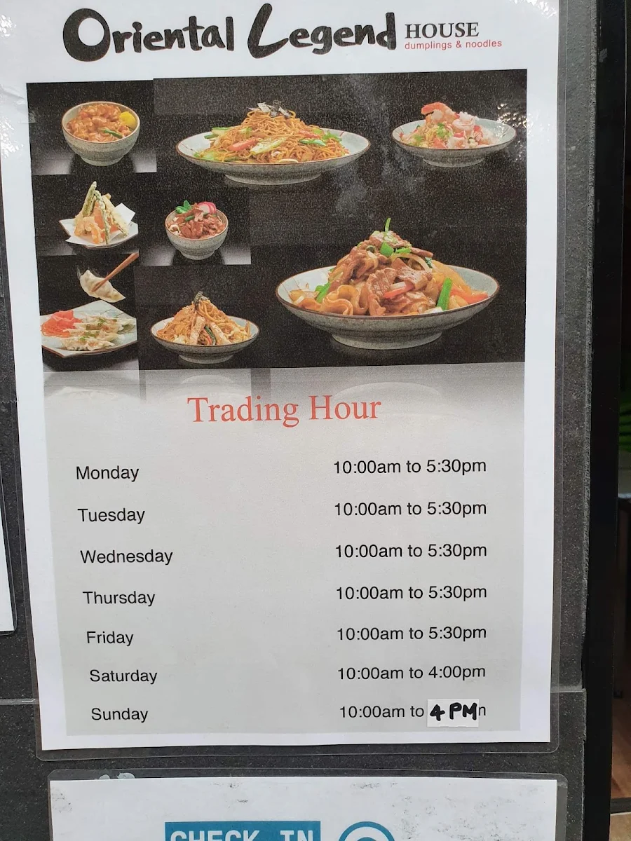 Menu, Oriental Legend House
