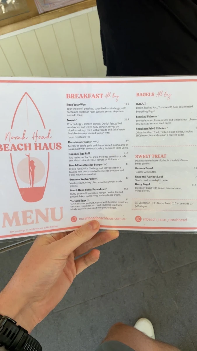 Menu, Norah Head Beach Haus (Cafe & Takeaway)