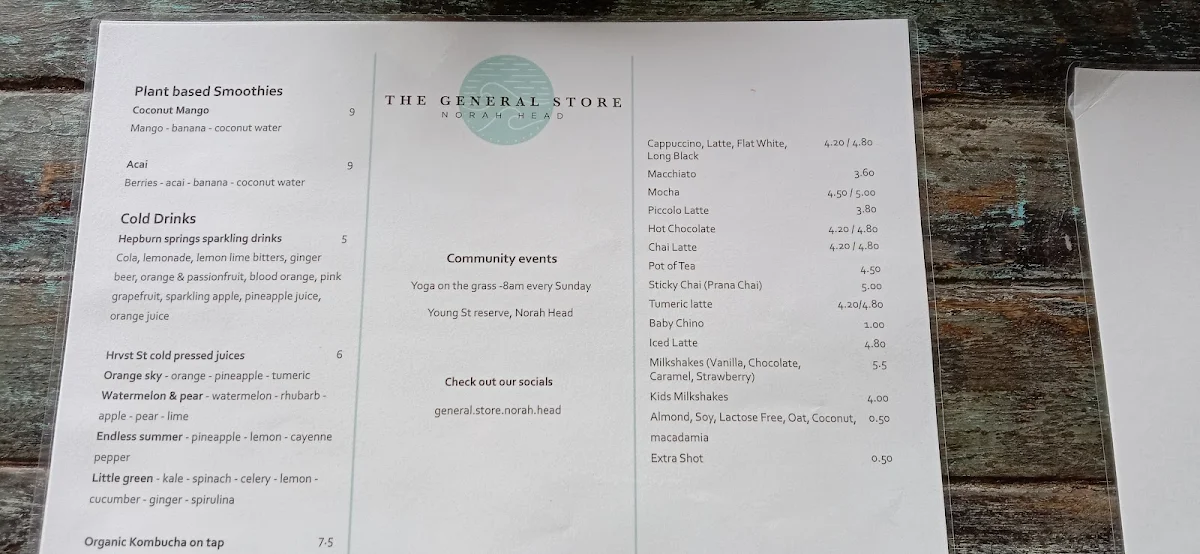 Menu, Norah Head Beach Haus (Cafe & Takeaway)
