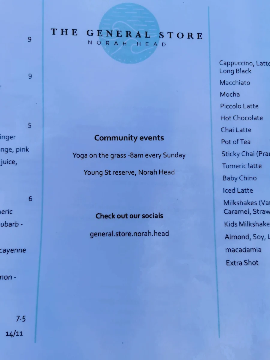 Menu, Norah Head Beach Haus (Cafe & Takeaway)