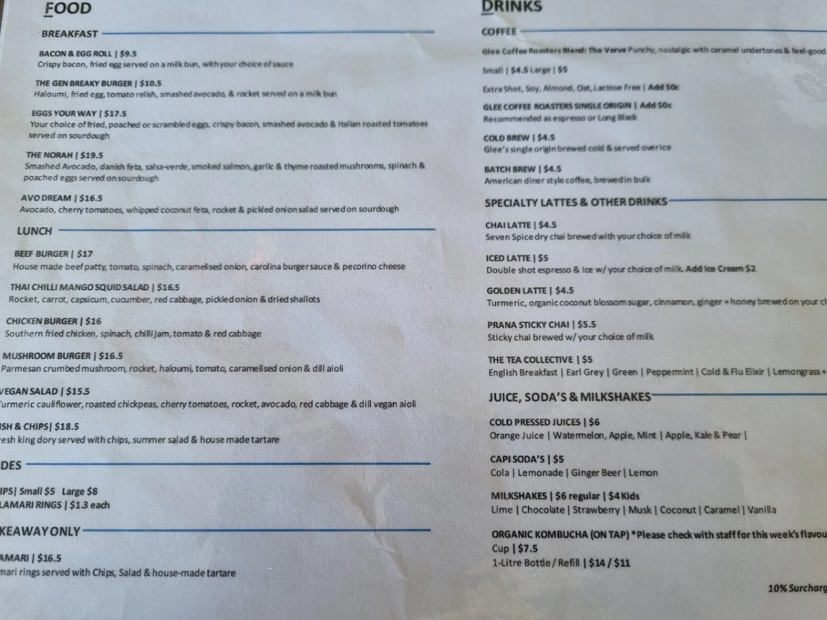 Menu, Norah Head Beach Haus (Cafe & Takeaway)