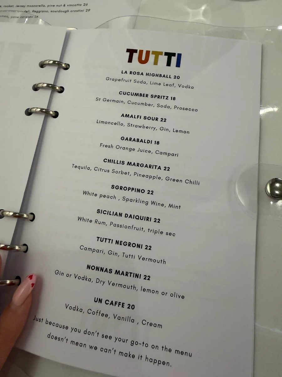 Menu, Tutti