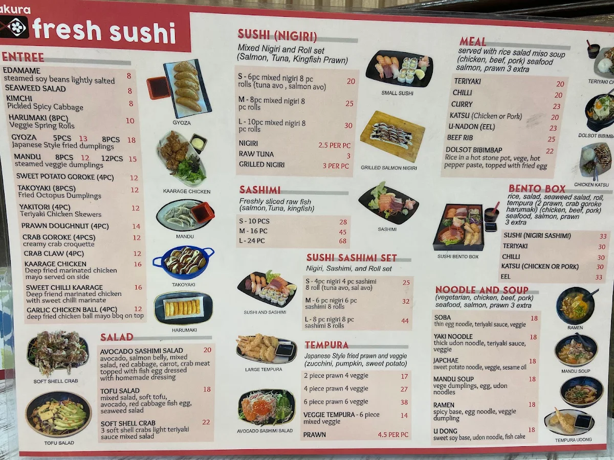 Menu, Sakura Fresh Sushi Revesby