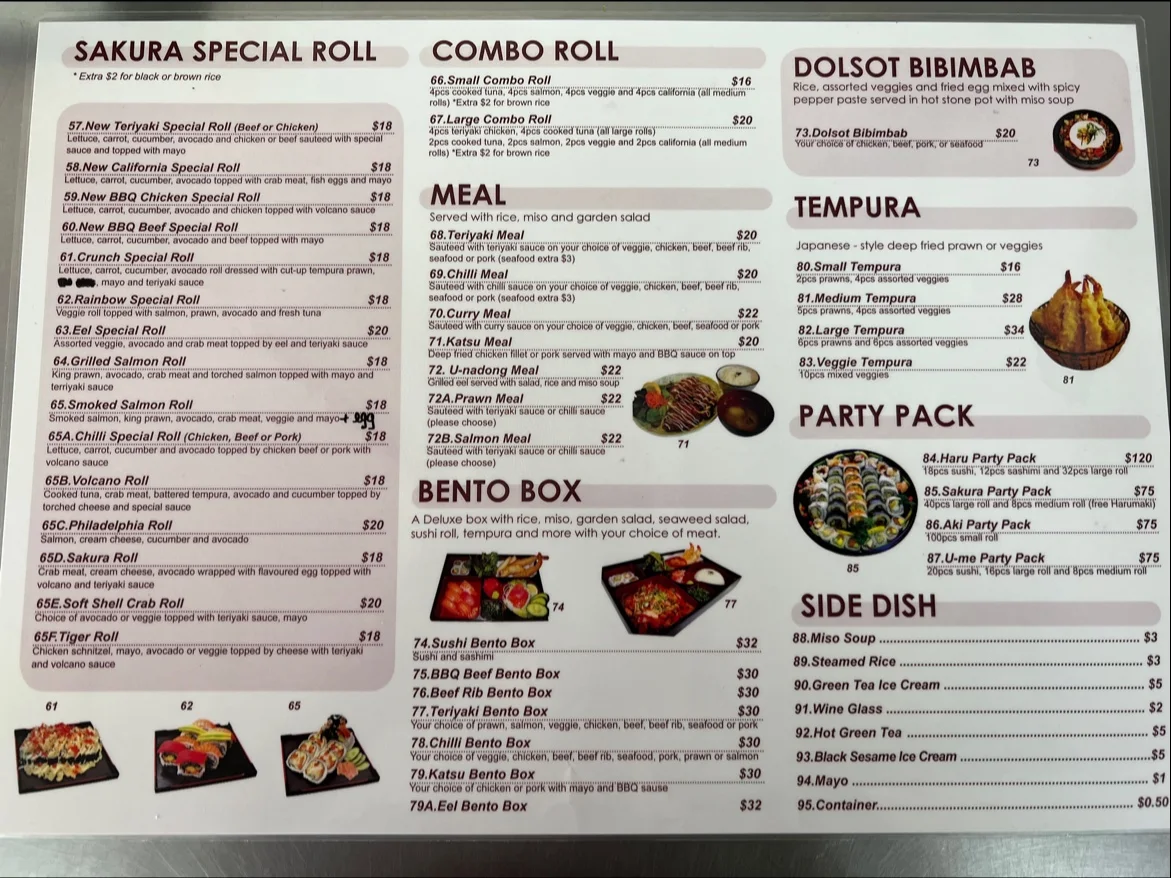 Menu, Sakura Fresh Sushi Revesby
