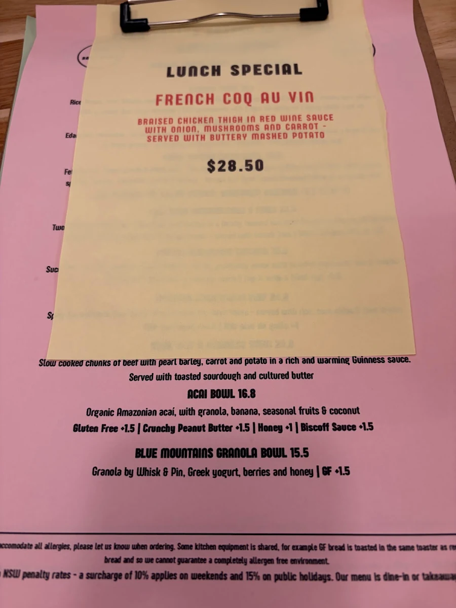 Menu, Bang Bowls