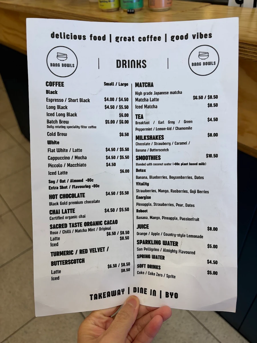 Menu, Bang Bowls