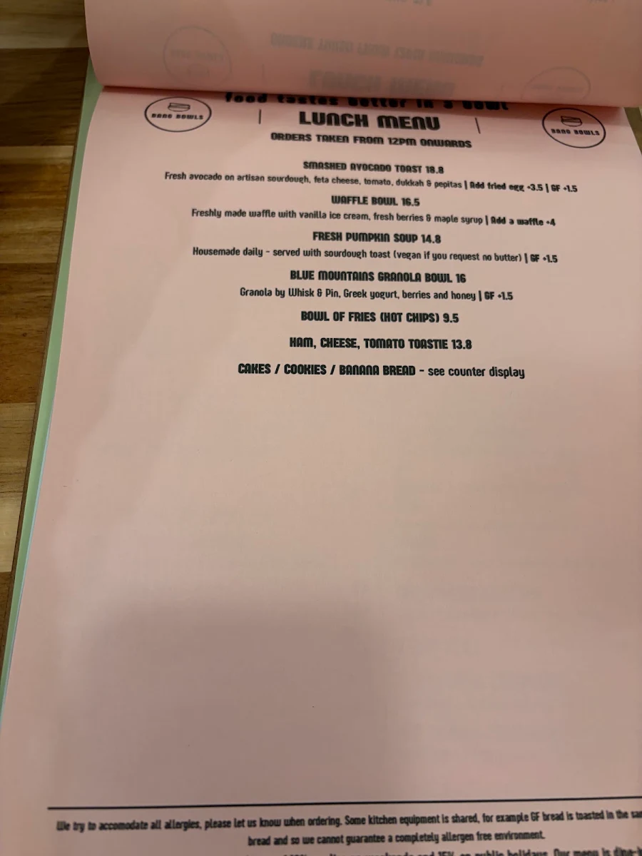 Menu, Bang Bowls