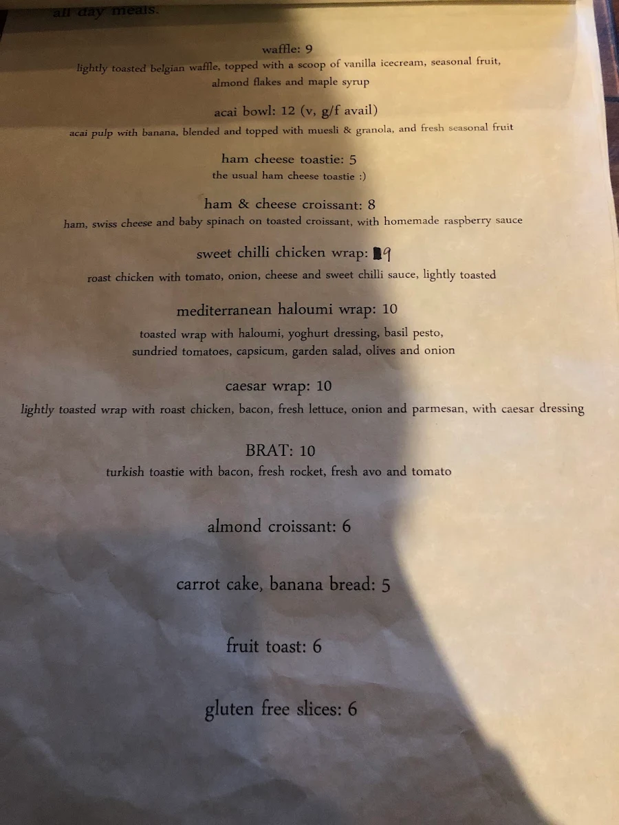 Menu, Gabi Cafe