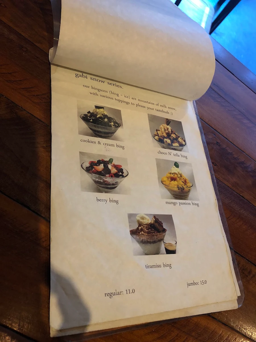 Menu, Gabi Cafe