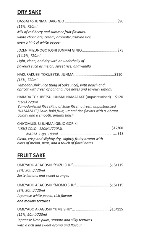 Menu, Kicho