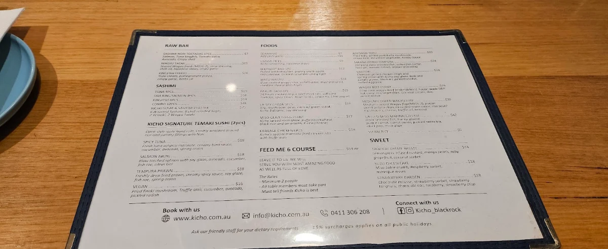 Menu, Kicho