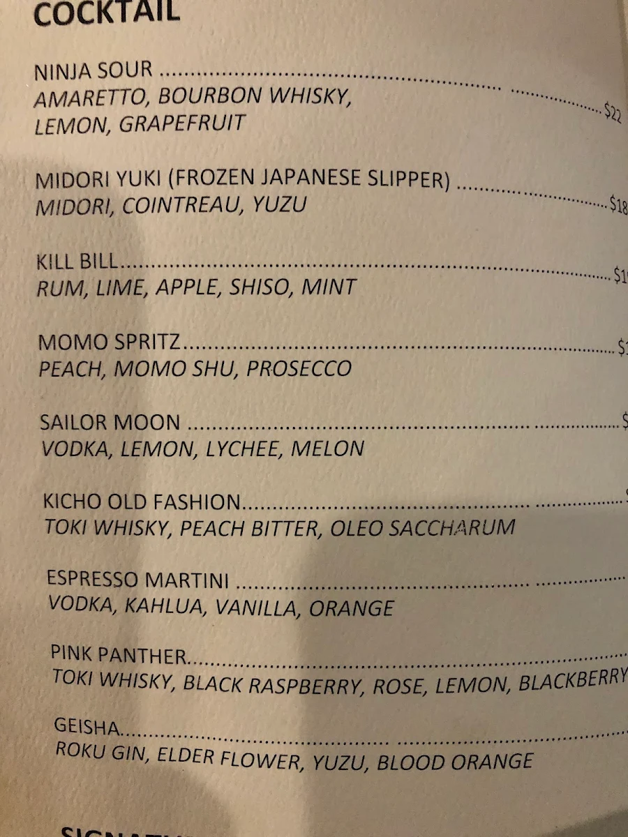 Menu, Kicho