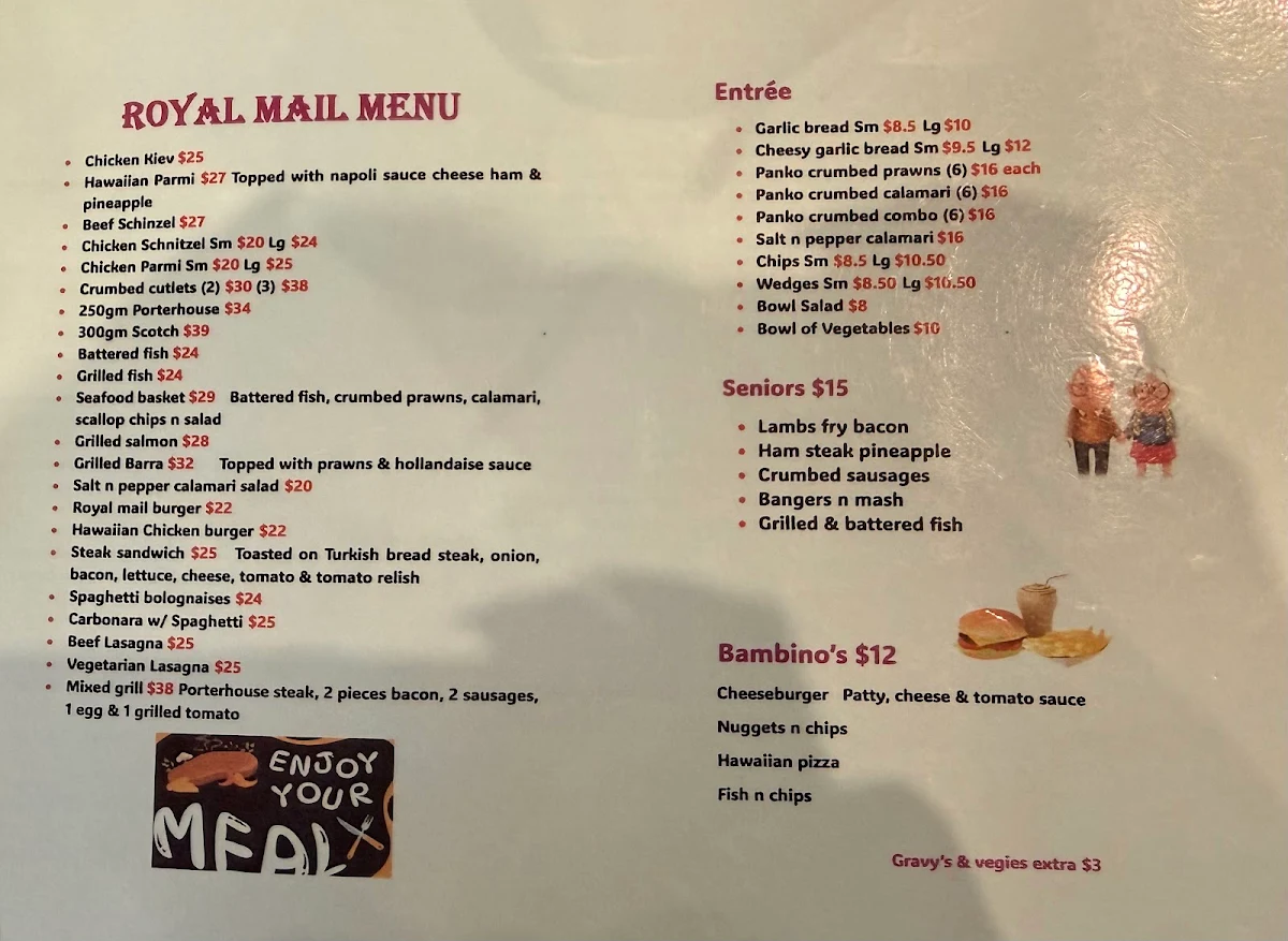 Menu, Royal Mail Hotel