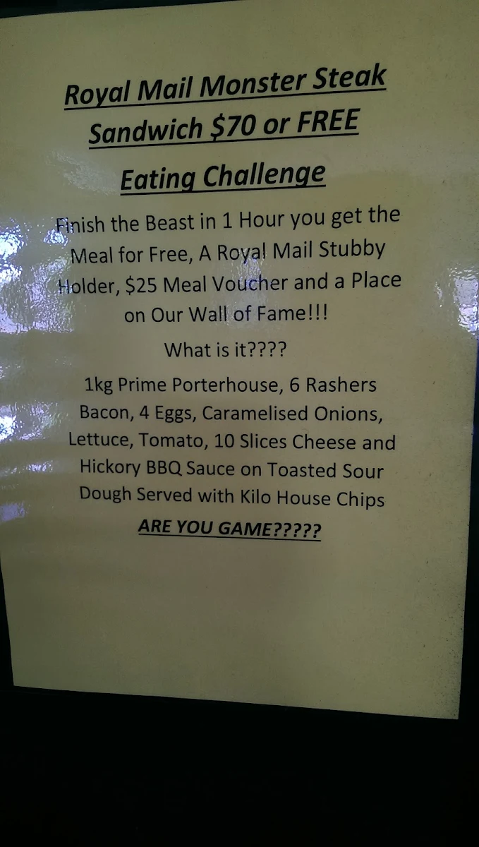 Menu, Royal Mail Hotel