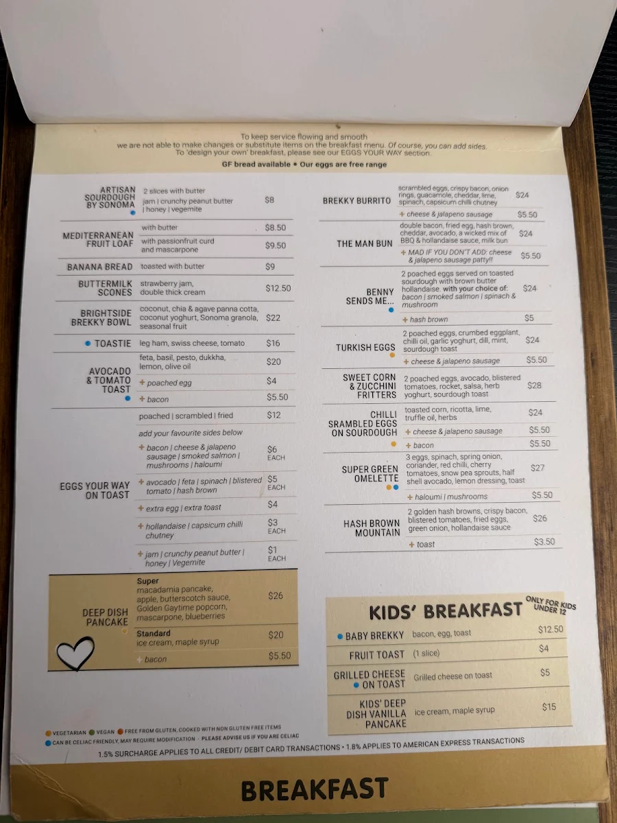 Menu, Conservation Hut Cafe