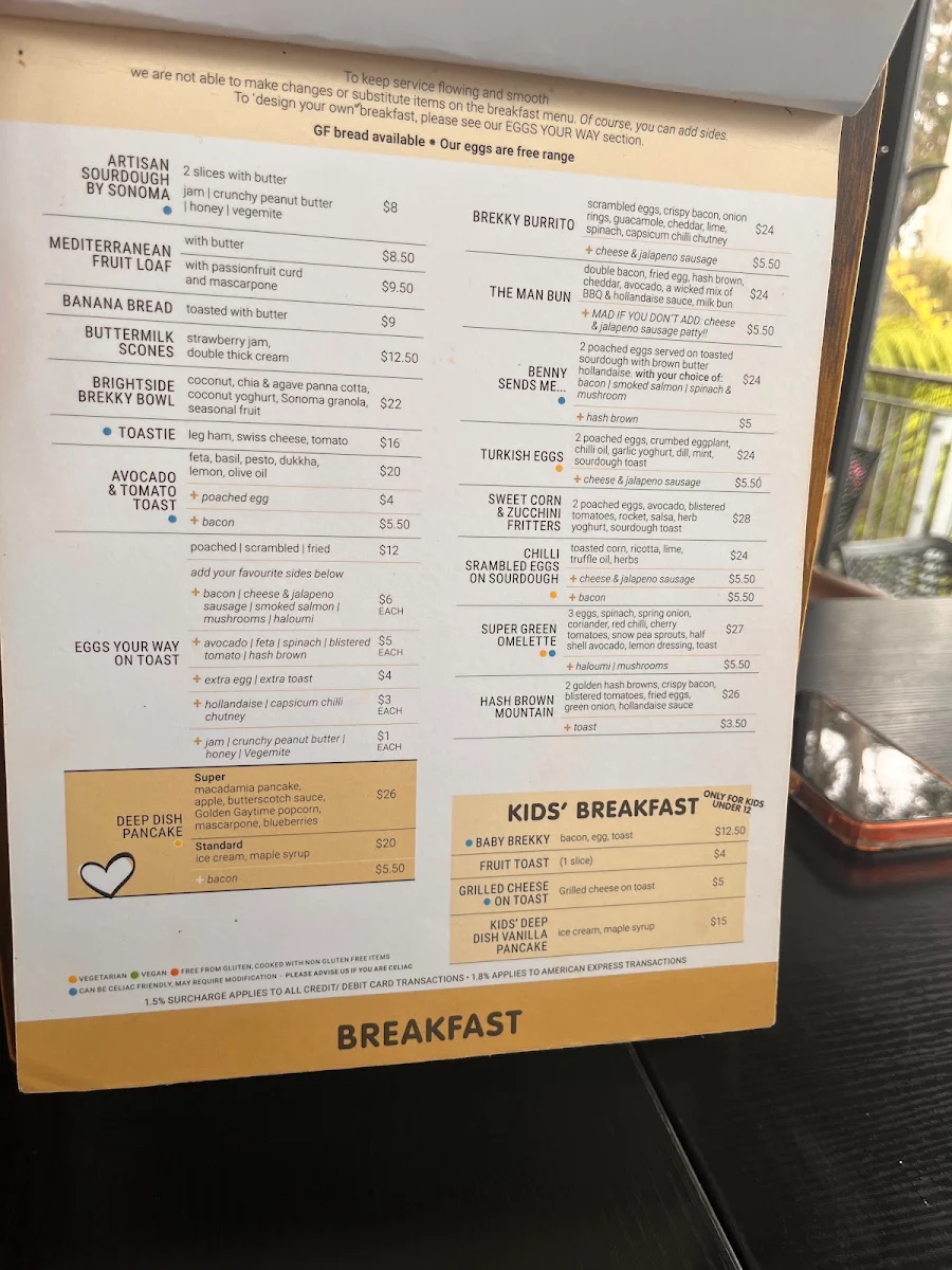 Menu, Conservation Hut Cafe