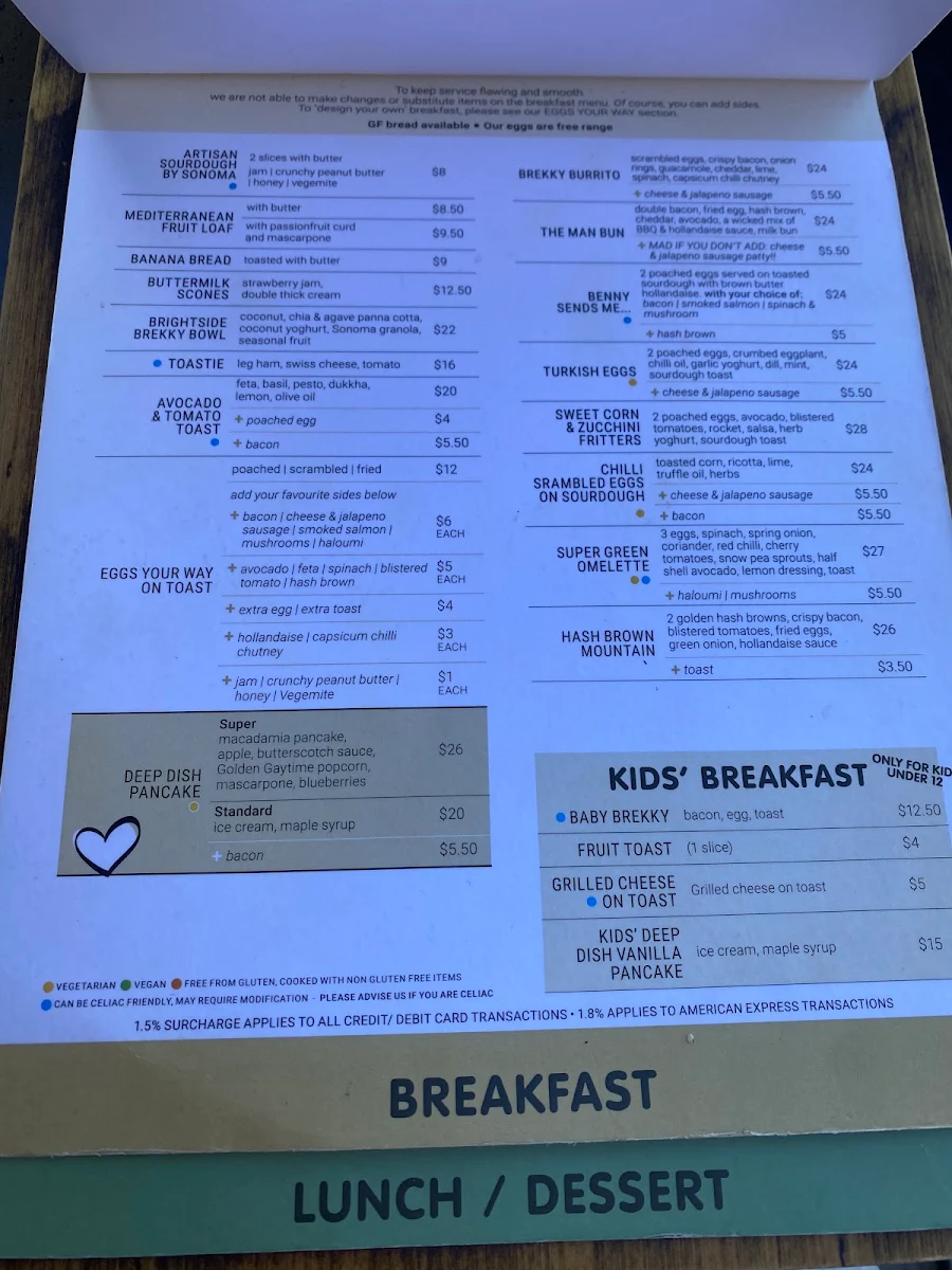 Menu, Conservation Hut Cafe