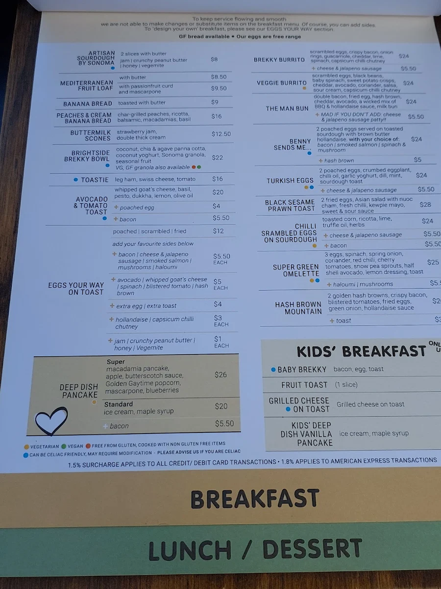 Menu, Conservation Hut Cafe