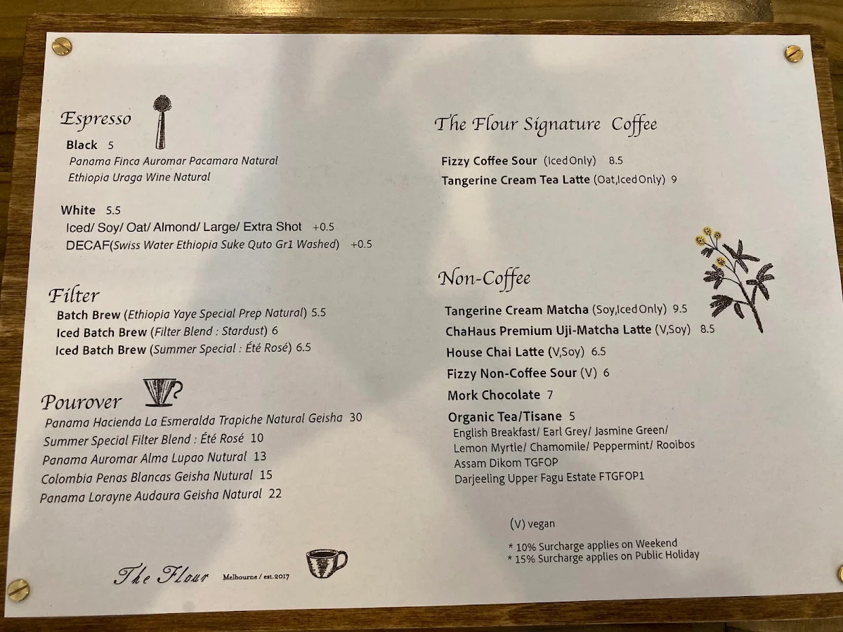 Menu, THE FLOUR MELBOURNE