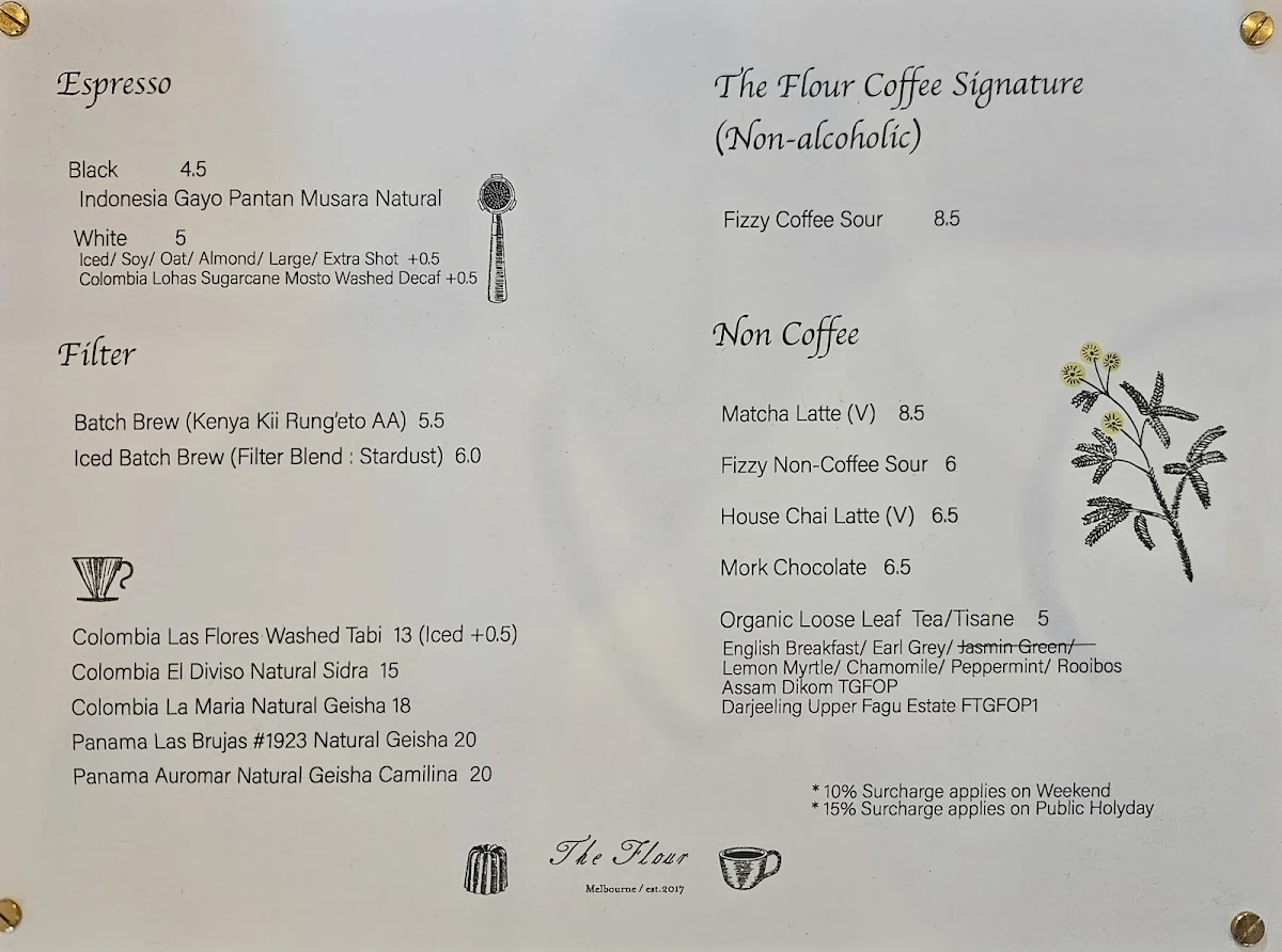 Menu, THE FLOUR MELBOURNE
