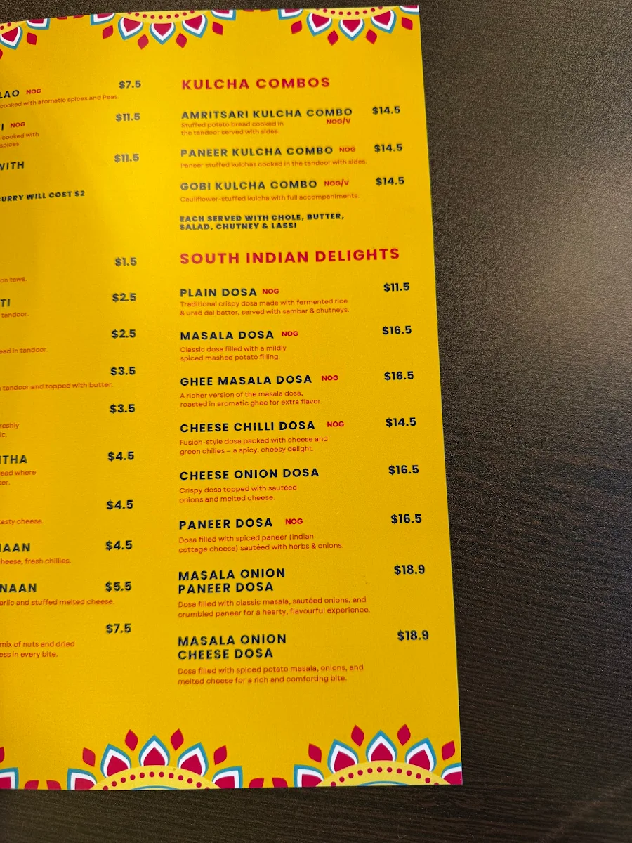Menu, Krishan Dwara, Pure Veg Indian Restaurant - Jordan Springs