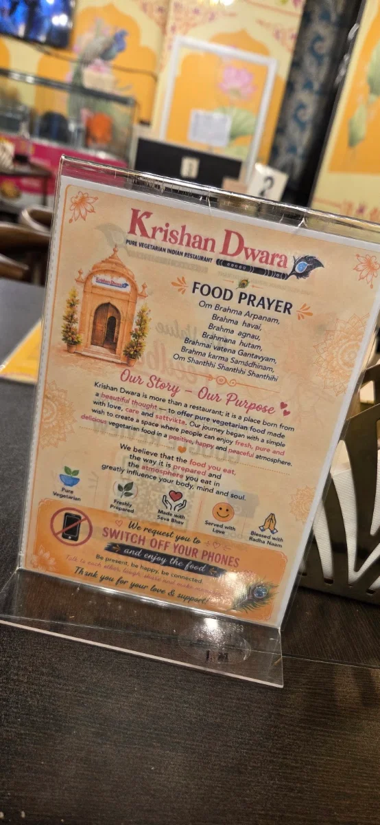 Menu, Krishan Dwara, Pure Veg Indian Restaurant - Jordan Springs