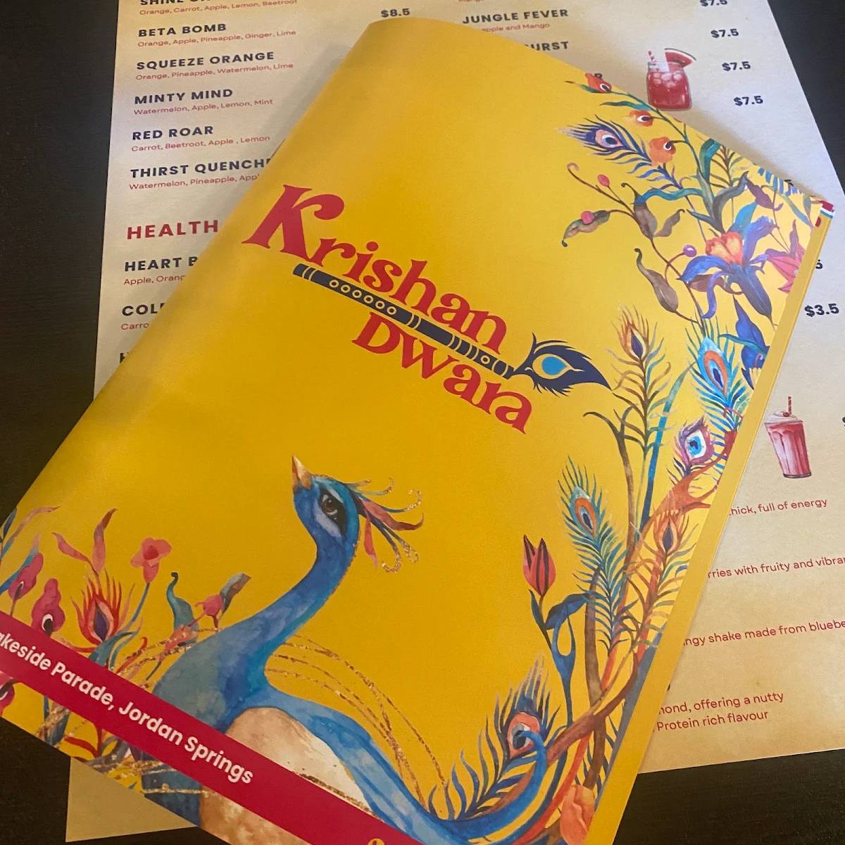 Menu, Krishan Dwara, Pure Veg Indian Restaurant - Jordan Springs