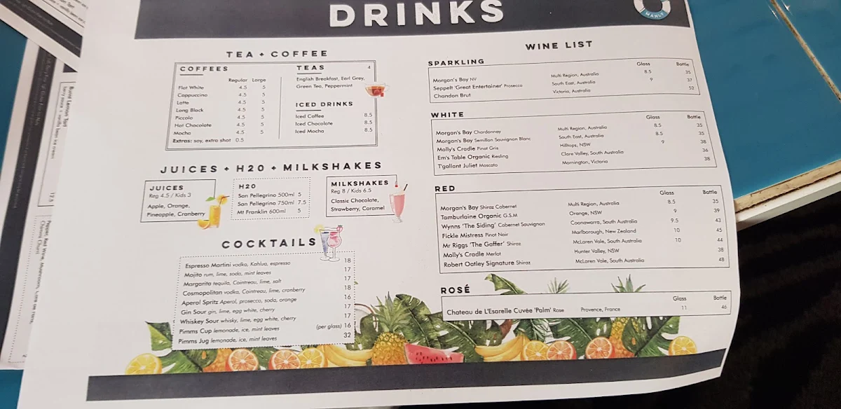 Menu, Ivanhoe Hotel Manly