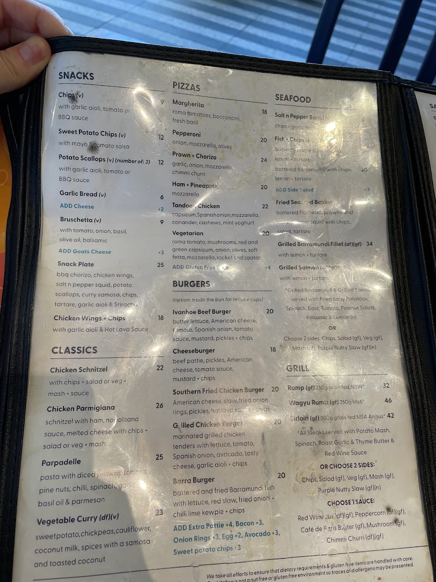 Menu, Ivanhoe Hotel Manly