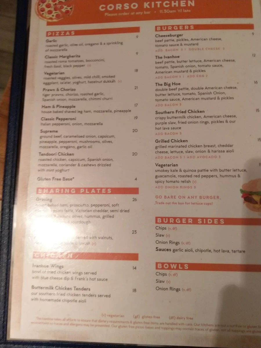 Menu, Ivanhoe Hotel Manly