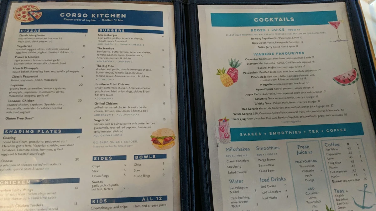 Menu, Ivanhoe Hotel Manly