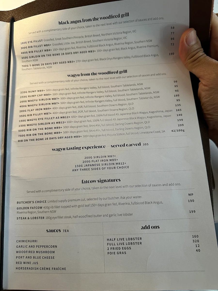 Menu, Fatcow on James St