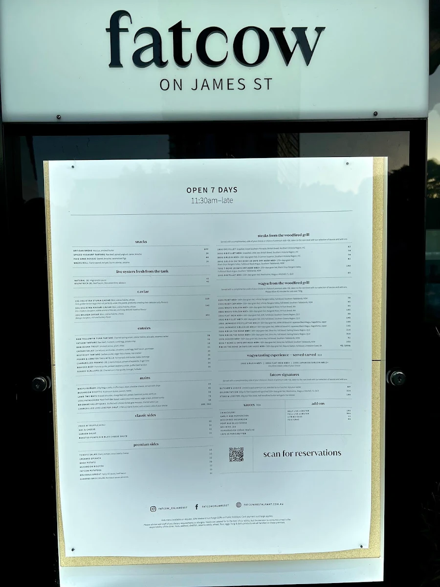 Menu, Fatcow on James St