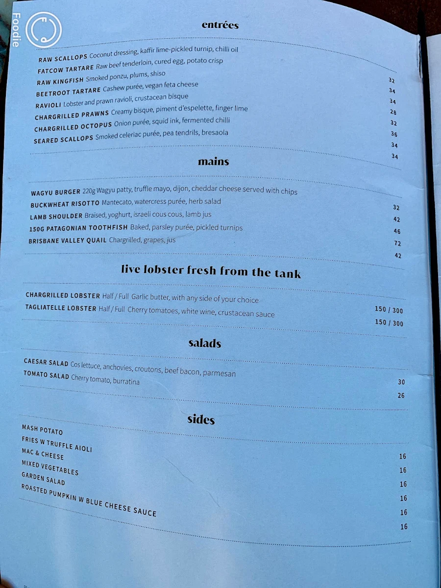Menu, Fatcow on James St