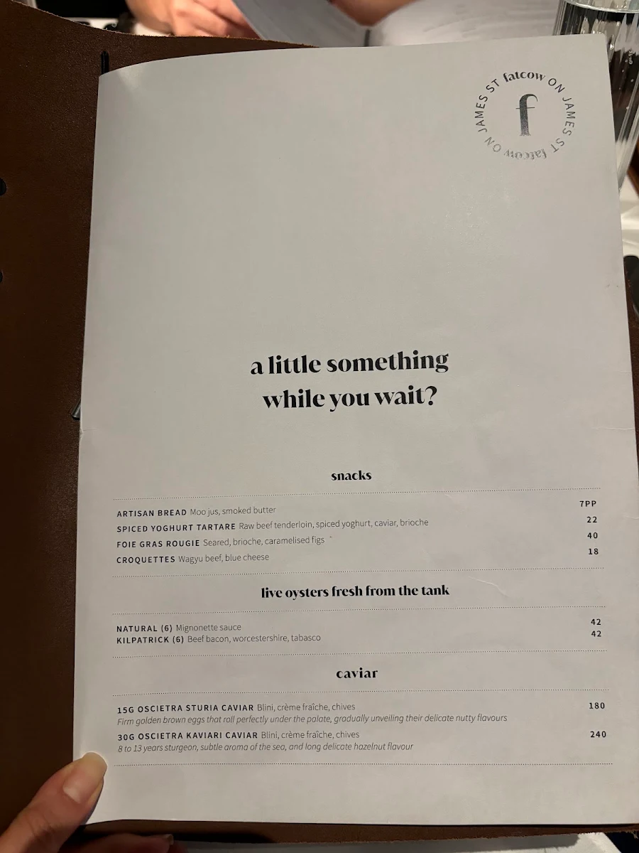 Menu, Fatcow on James St