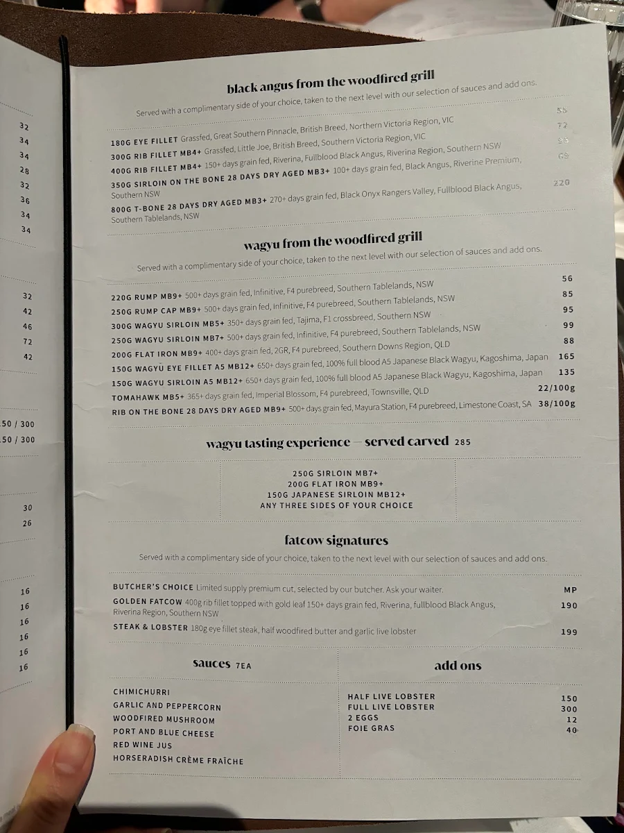 Menu, Fatcow on James St
