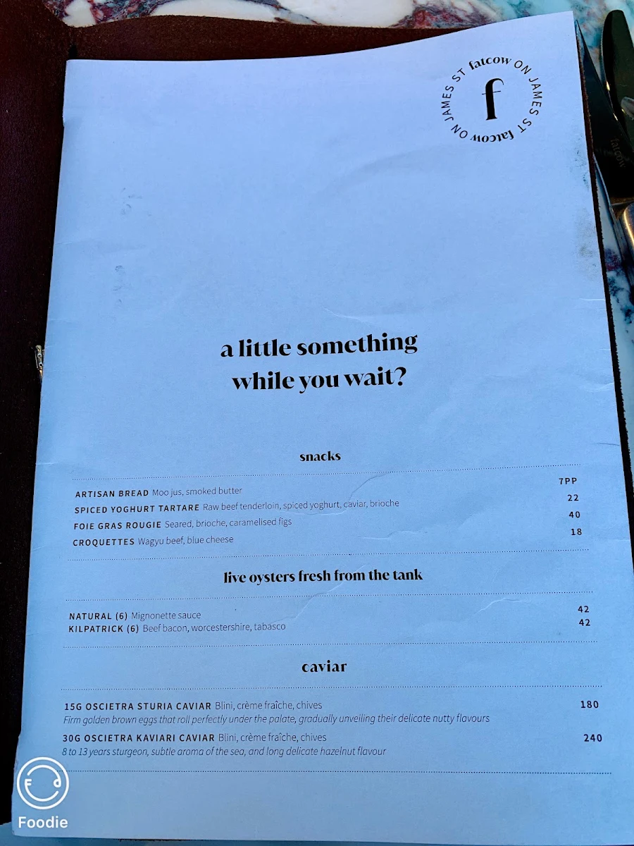 Menu, Fatcow on James St