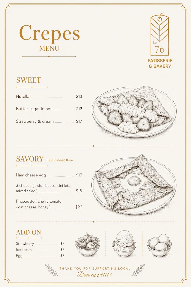 Menu, Le 76 patisserie & Bakery