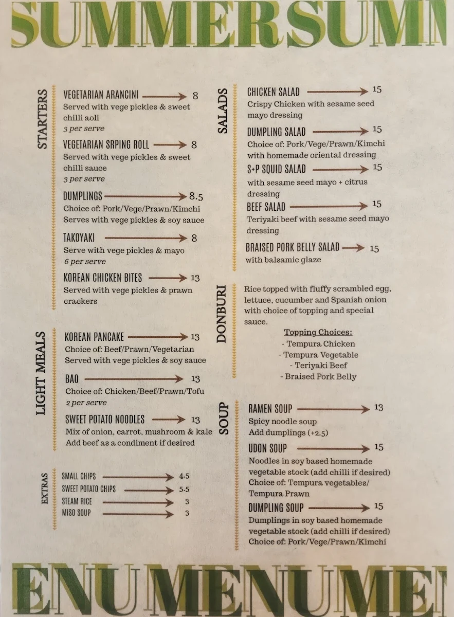 Menu, TFP (The Flying Pan)