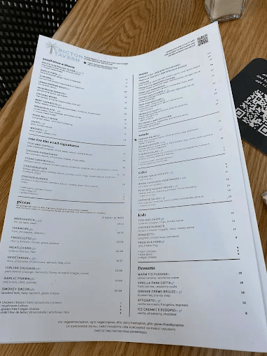 Menu, Bicton Tavern