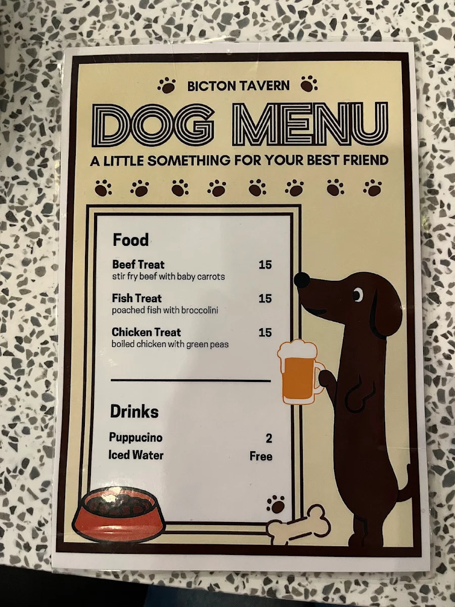 Menu, Bicton Tavern