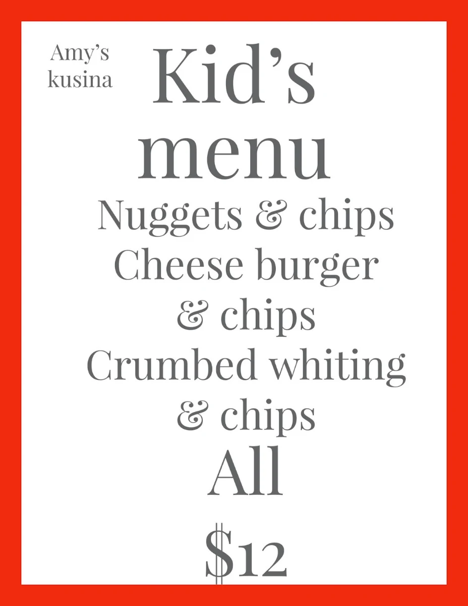 Menu, Amy's Kusina