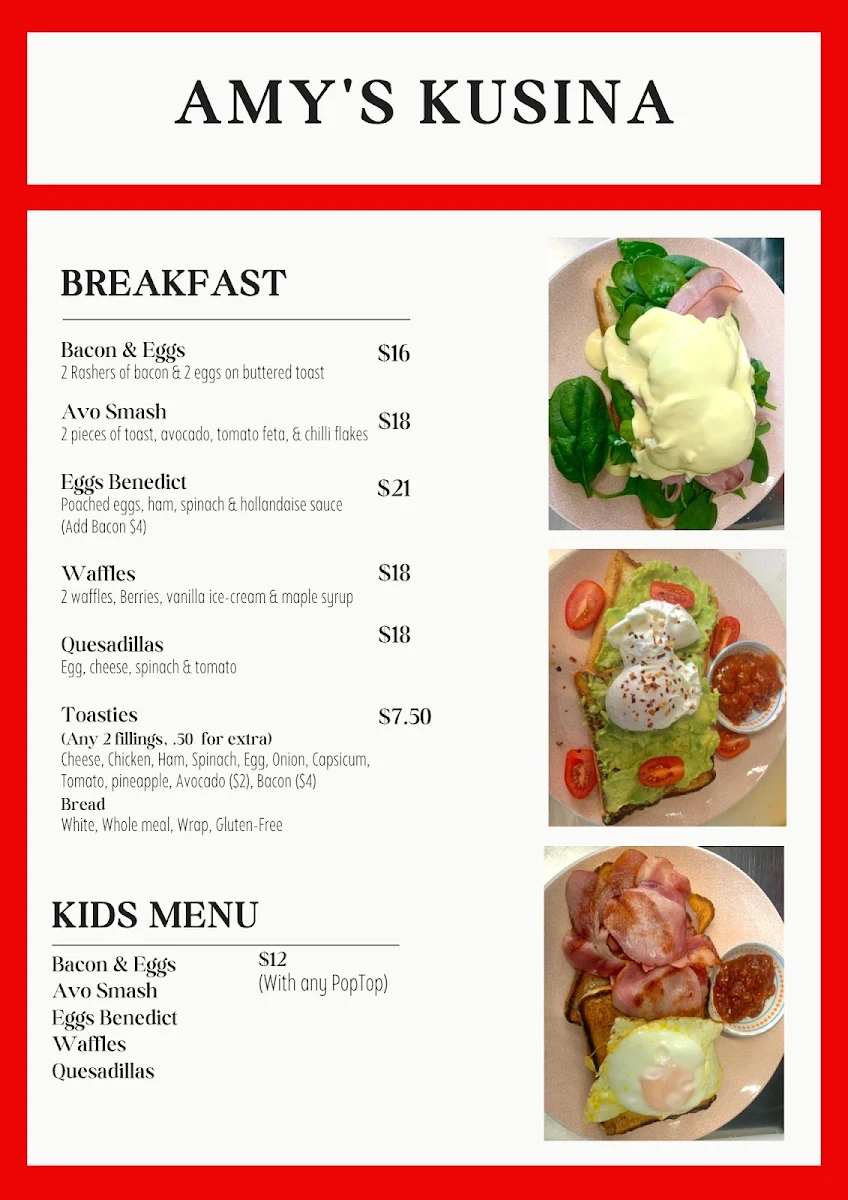 Menu, Amy's Kusina