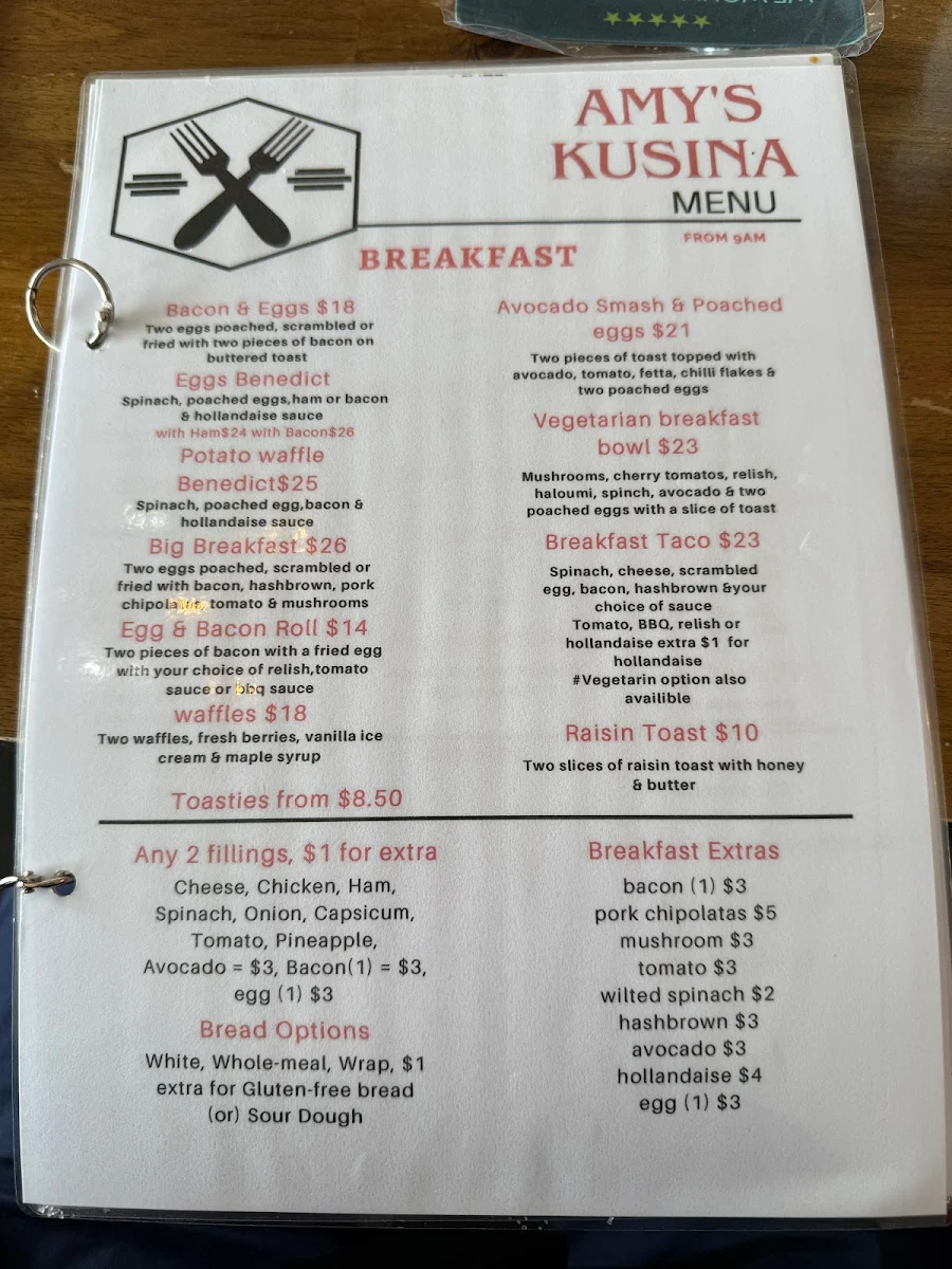 Menu, Amy's Kusina