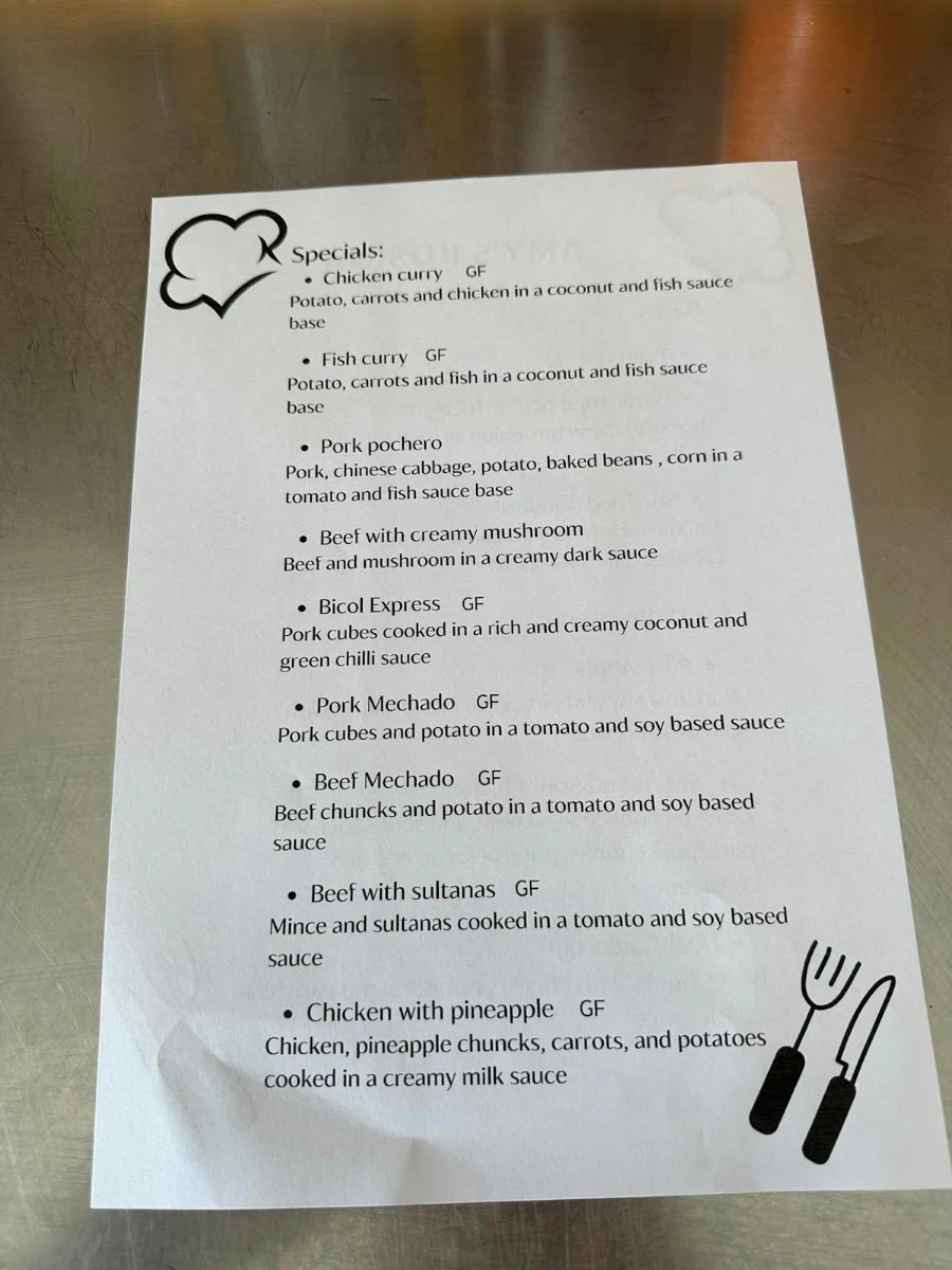Menu, Amy's Kusina