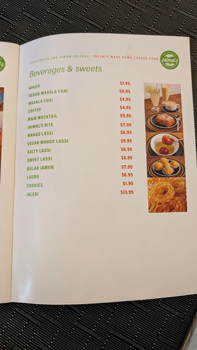 Menu, Pure Vegetarian Jaimal's Bhojan Bhandar